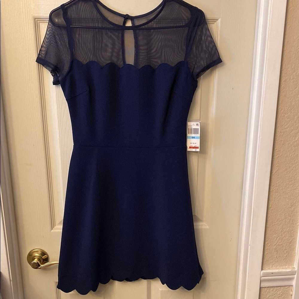 B Darlin Blue A-Line Mini Dress Short Sleeve Crew Neck NWT
